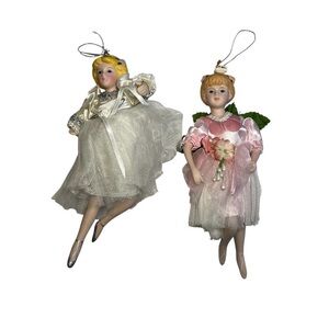 Vintage Antique Porcelain Delicate Satin Dress Ballerina Holiday Ornaments